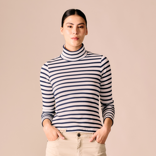 JERSEY CUELLO TORTUGA - AZUL MARINO Y BLANCO