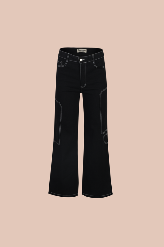 PANTALÓN LINJE - NEGRO CON COSTURAS BLANCAS