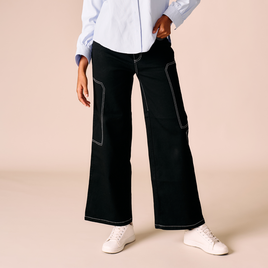 PANTALÓN LINJE - NEGRO CON COSTURAS BLANCAS